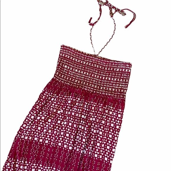 HILFIGER Red Printed Accordion Top Maxi Boho Dress - Picture 3 of 9